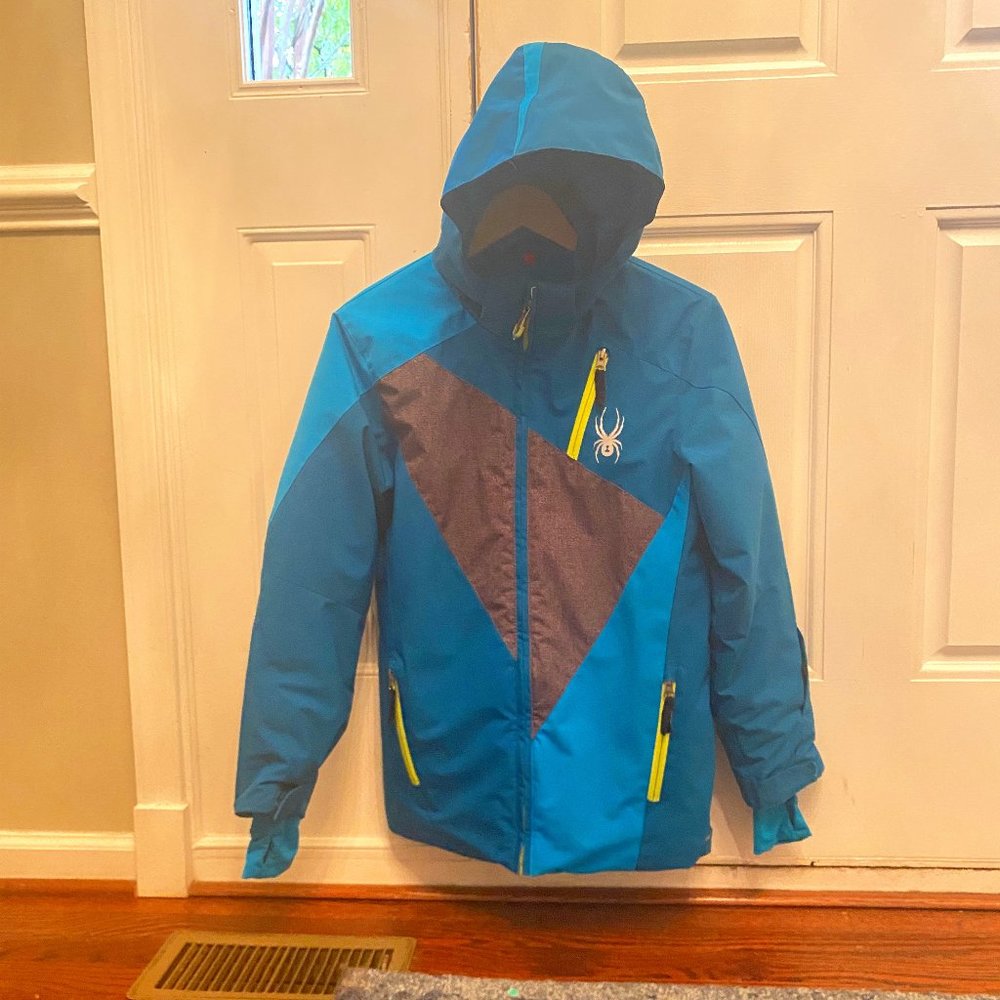 Spyder Boys Enforcer Jacket, 16, Concept Blue/Polar Wool Print/Electric Blue